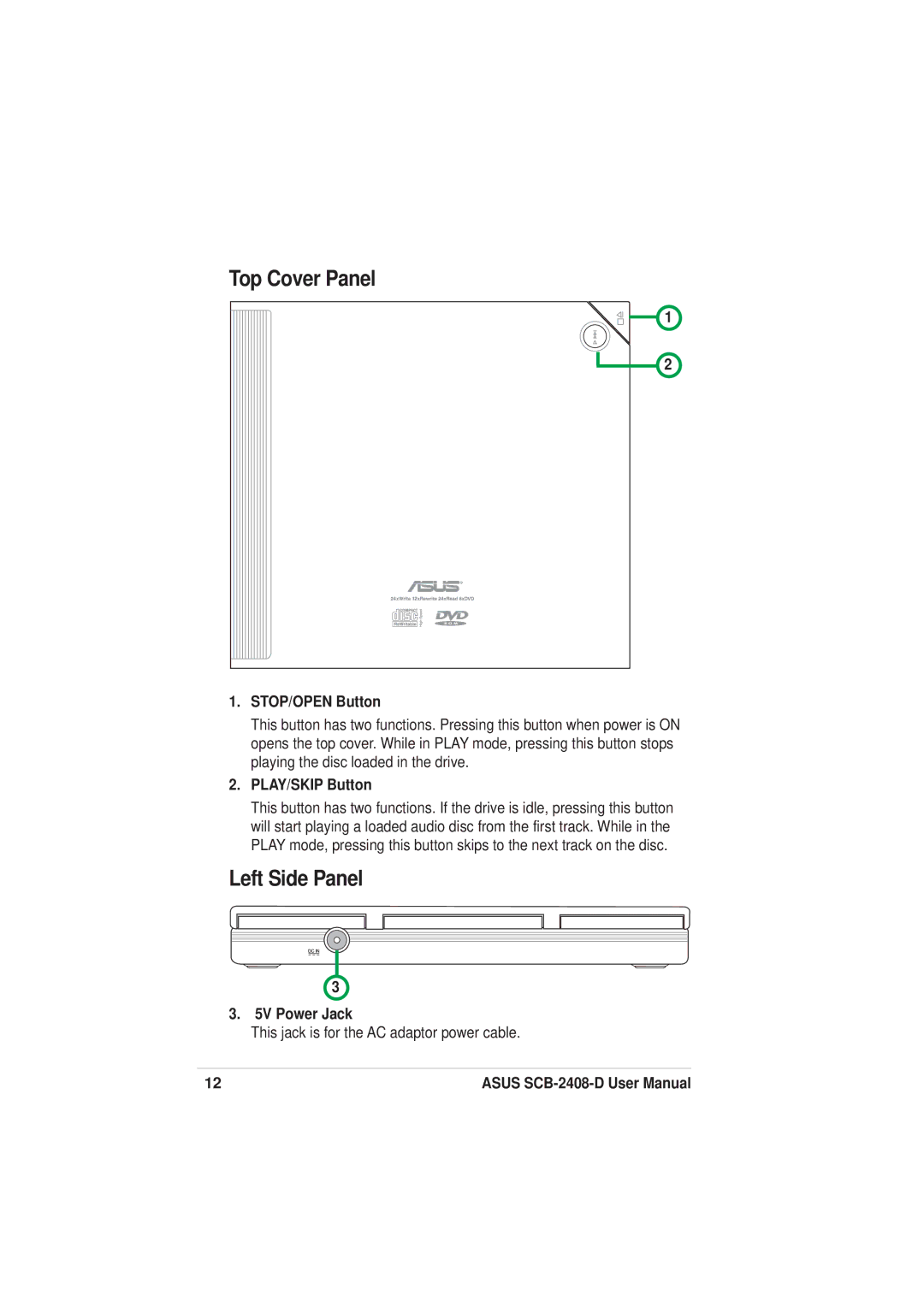 Asus SCB-2408-D user manual Top Cover Panel, Left Side Panel 