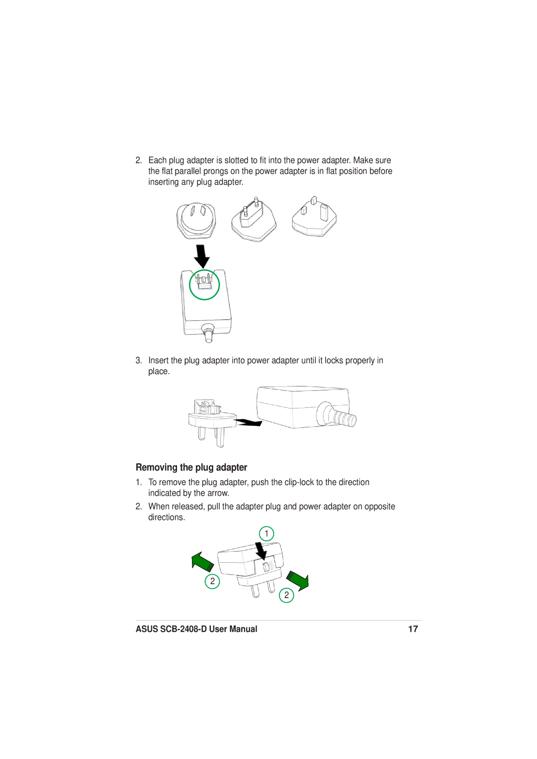 Asus SCB-2408-D user manual Removing the plug adapter 