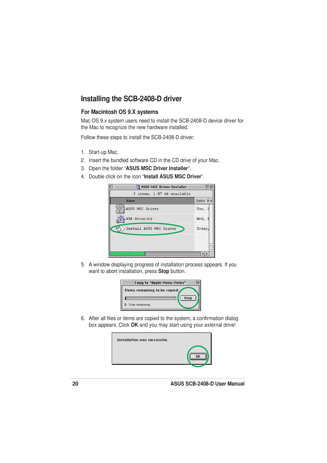 Asus SCB-2408-D user manual For Macintosh OS 9.X systems 