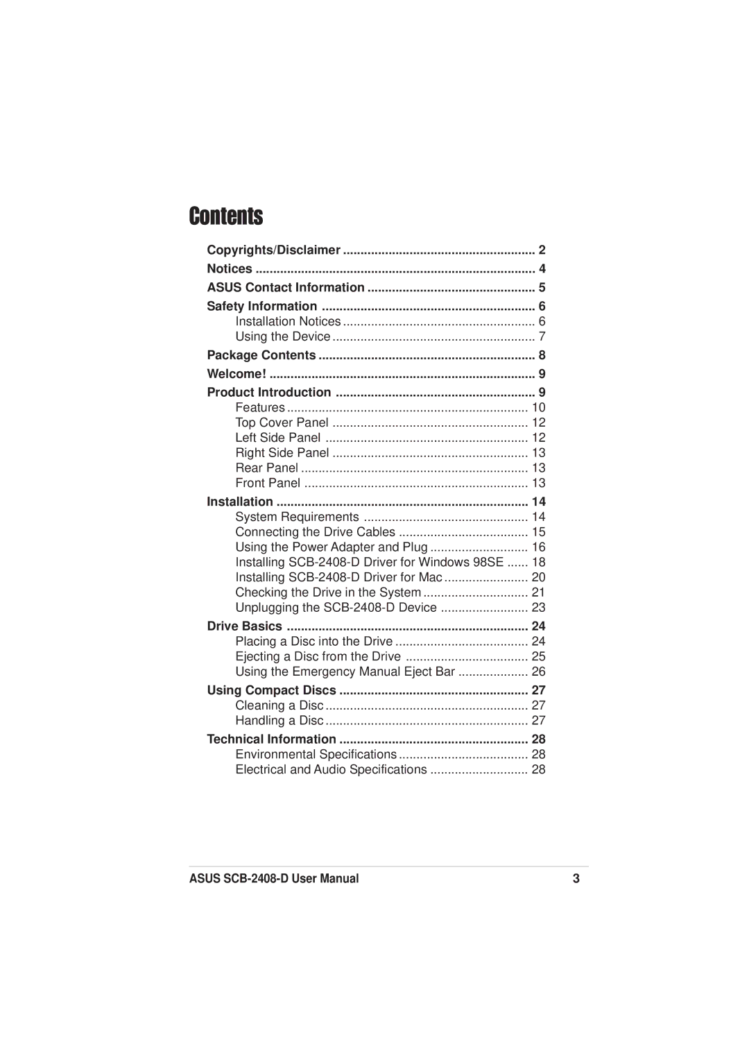 Asus SCB-2408-D user manual Contents 