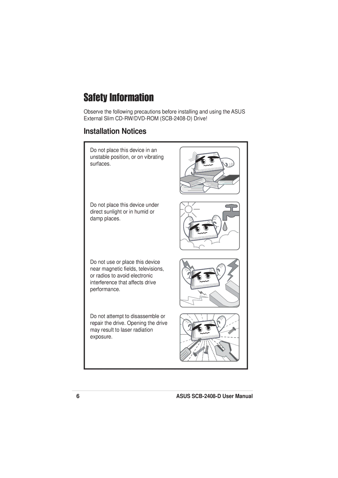 Asus SCB-2408-D user manual Safety Information, Installation Notices 