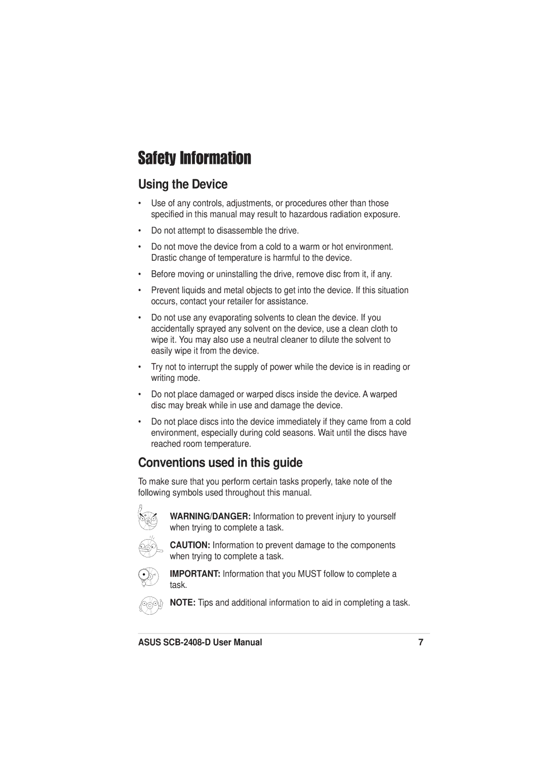 Asus SCB-2408-D user manual Using the Device, Conventions used in this guide 