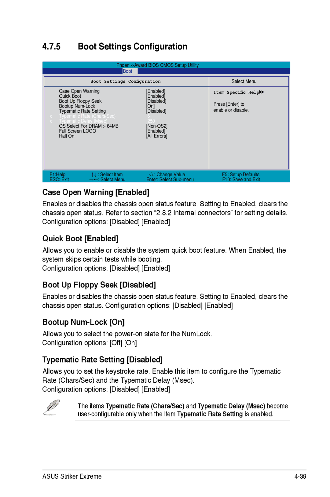 Asus Striker Extreme manual Boot Settings Configuration 