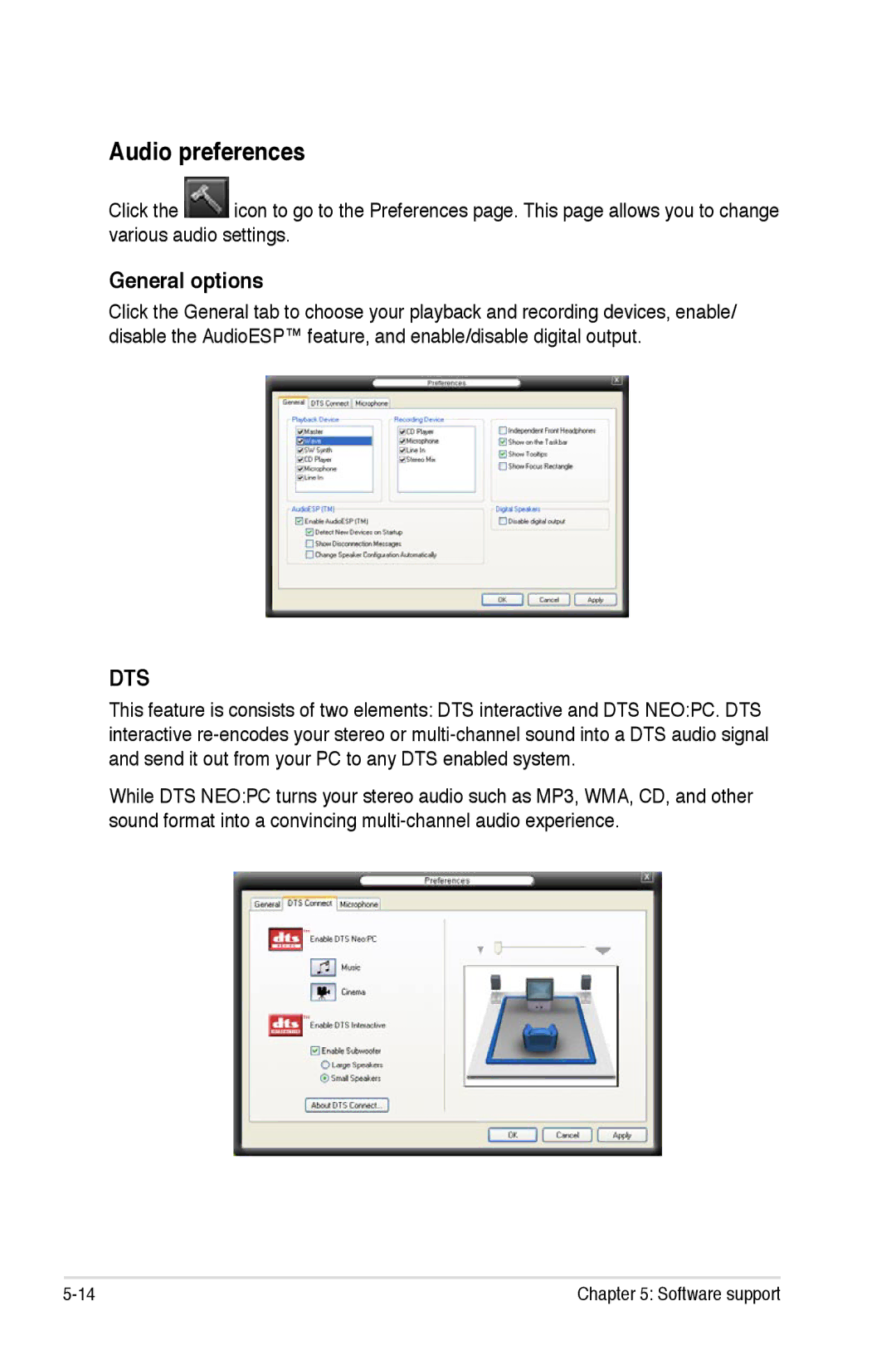 Asus Striker Extreme manual Audio preferences, General options 