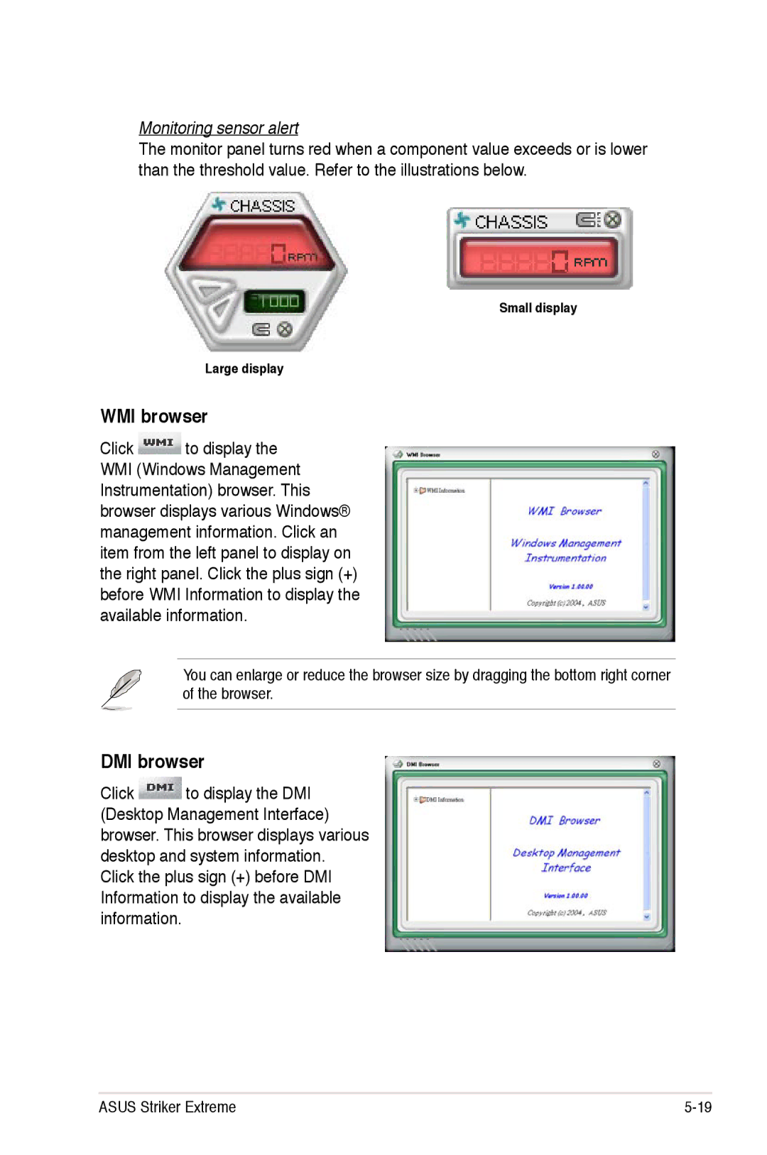 Asus Striker Extreme manual WMI browser, DMI browser, Monitoring sensor alert 