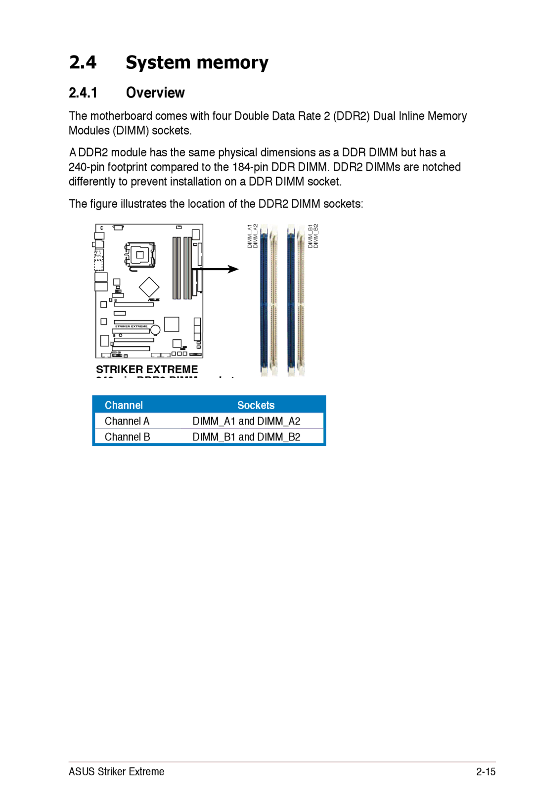 Asus Striker Extreme manual System memory, Overview 