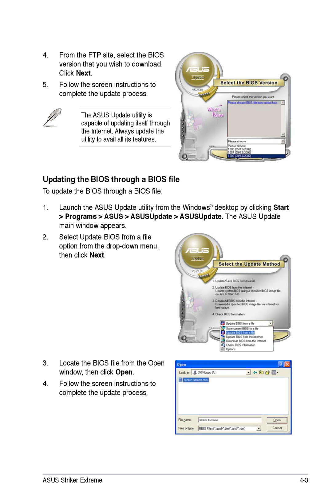 Asus Striker Extreme manual Updating the Bios through a Bios file 