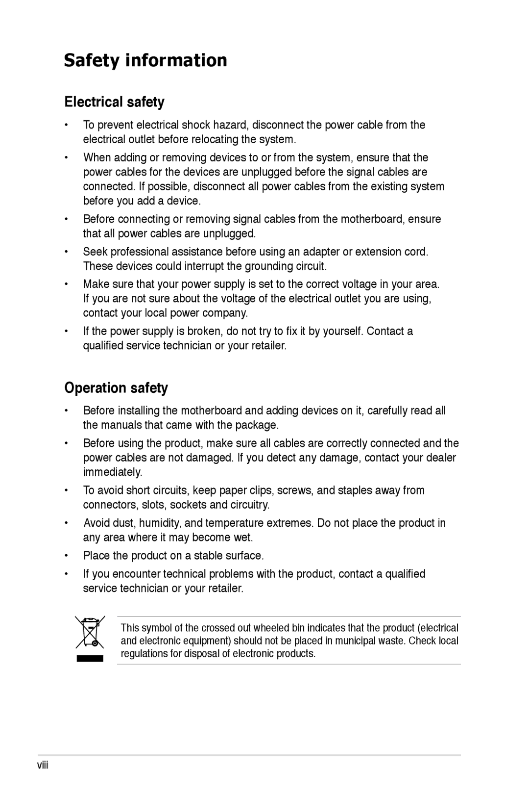 Asus Striker Extreme manual Safety information, Electrical safety, Operation safety 