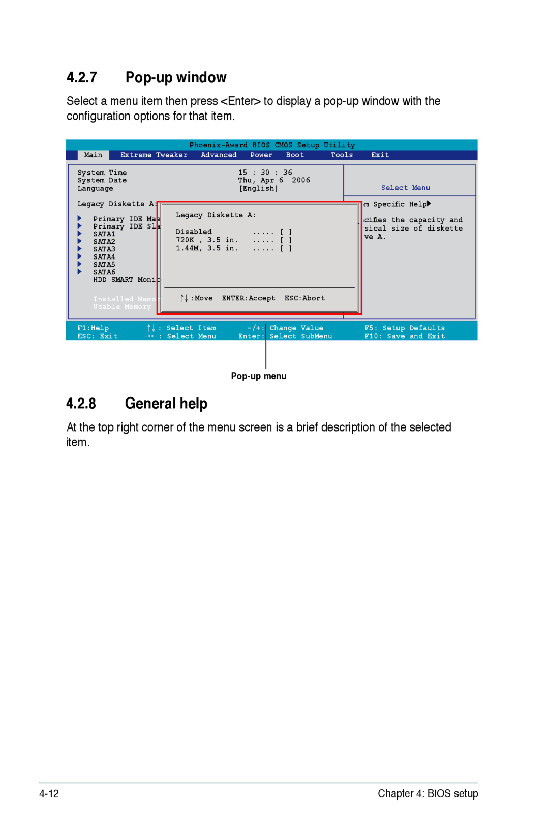 Asus Striker Extreme manual Pop-up window, General help 