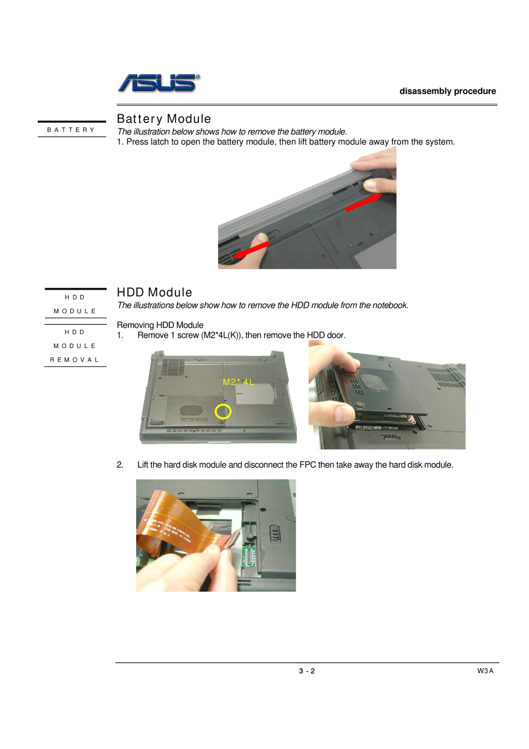 Asus SUSW3000A, W3A manual Battery Module, HDD Module 