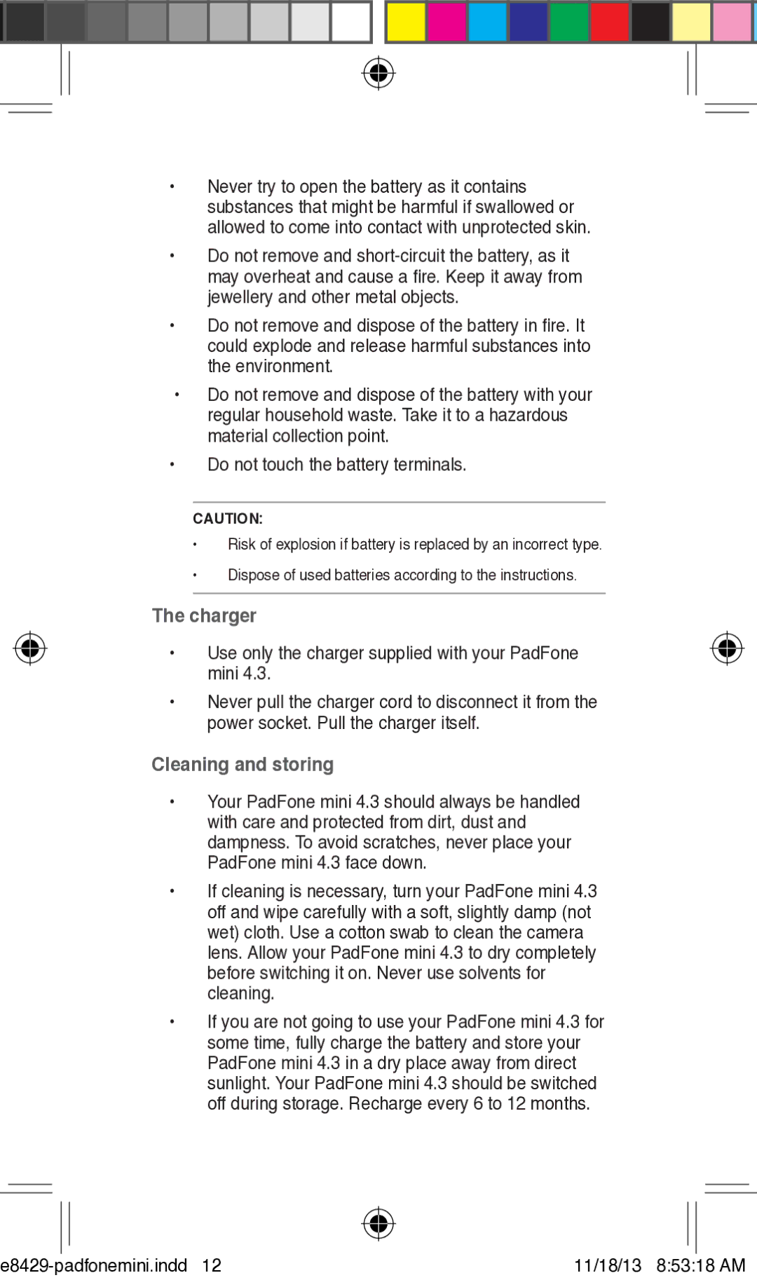 Asus T00C user manual Charger, Use only the charger supplied with your PadFone mini, Cleaning and storing 