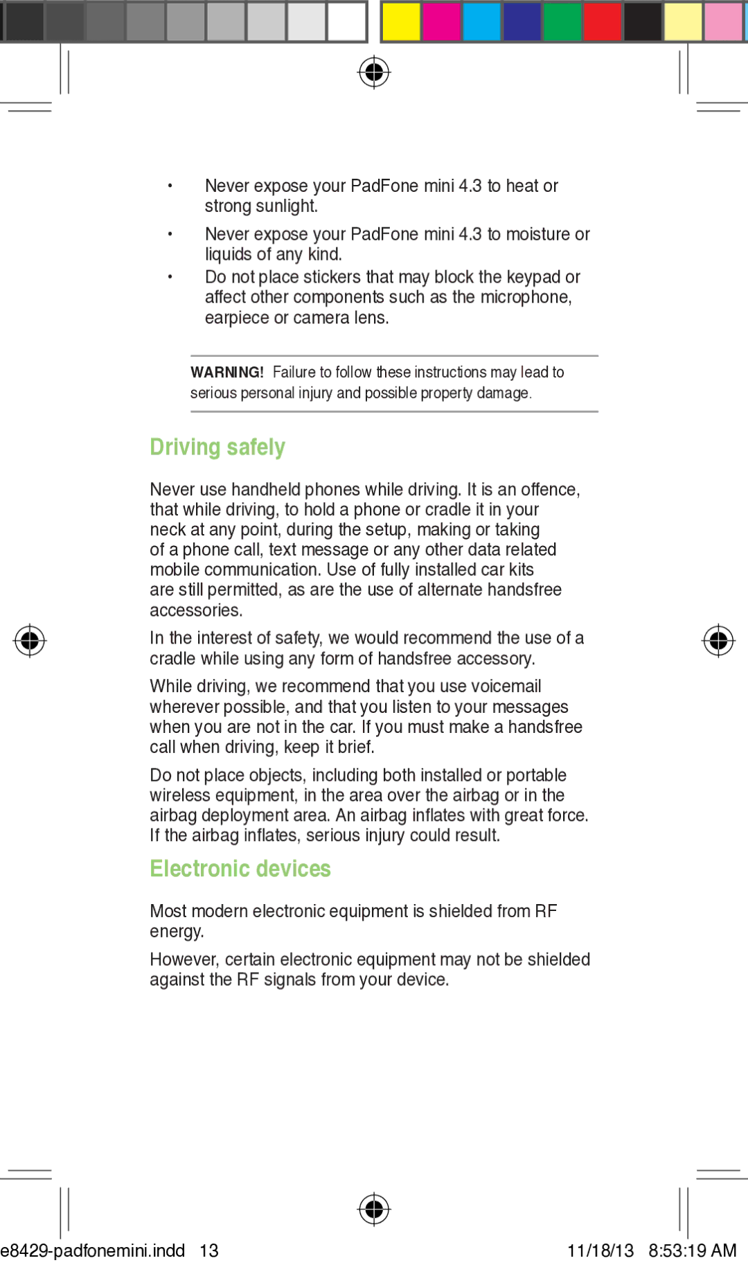 Asus T00C user manual Driving safely, Electronic devices, Most modern electronic equipment is shielded from RF energy 