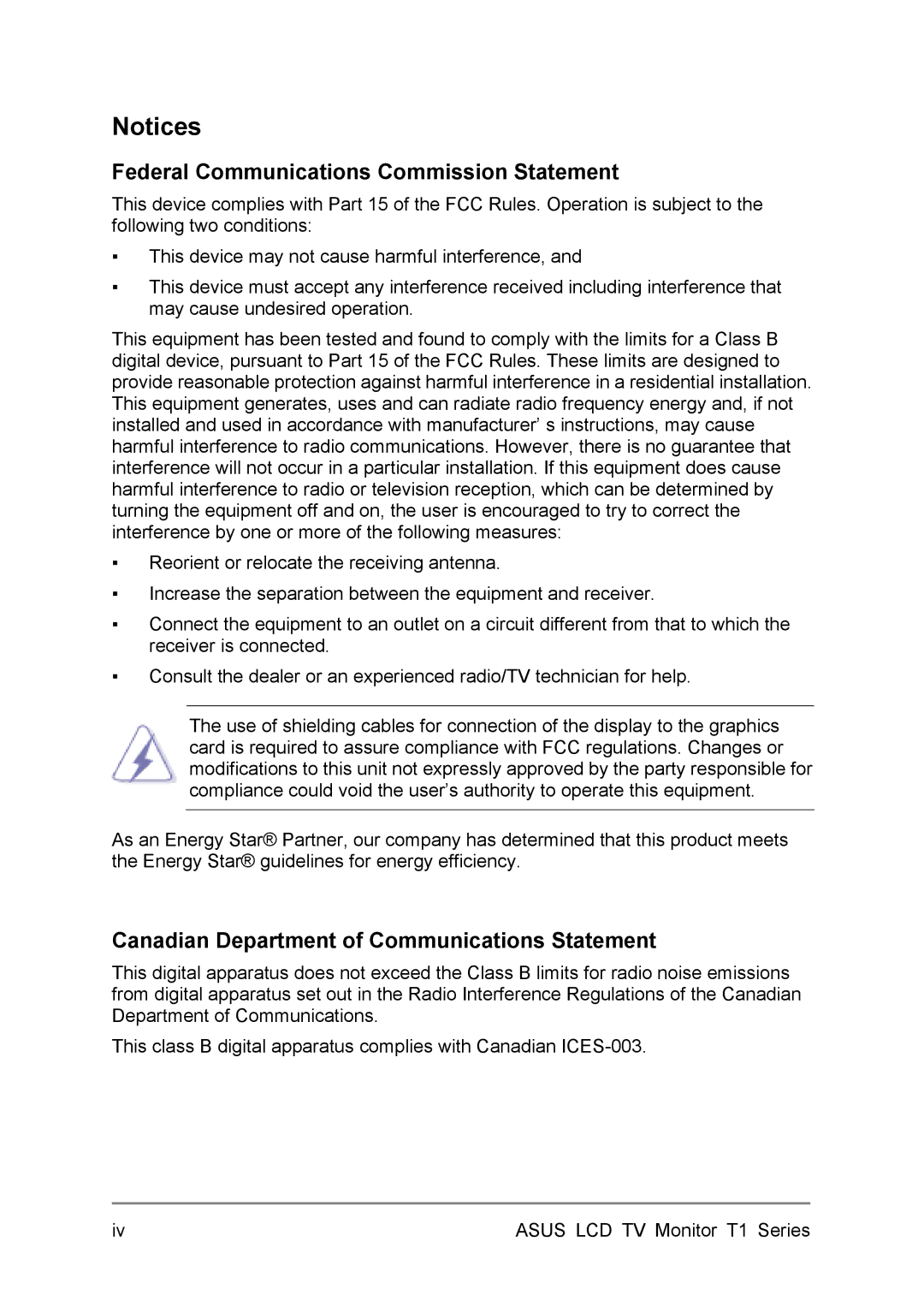 Asus T1 user manual Federal Communications Commission Statement, Canadian Department of Communications Statement 