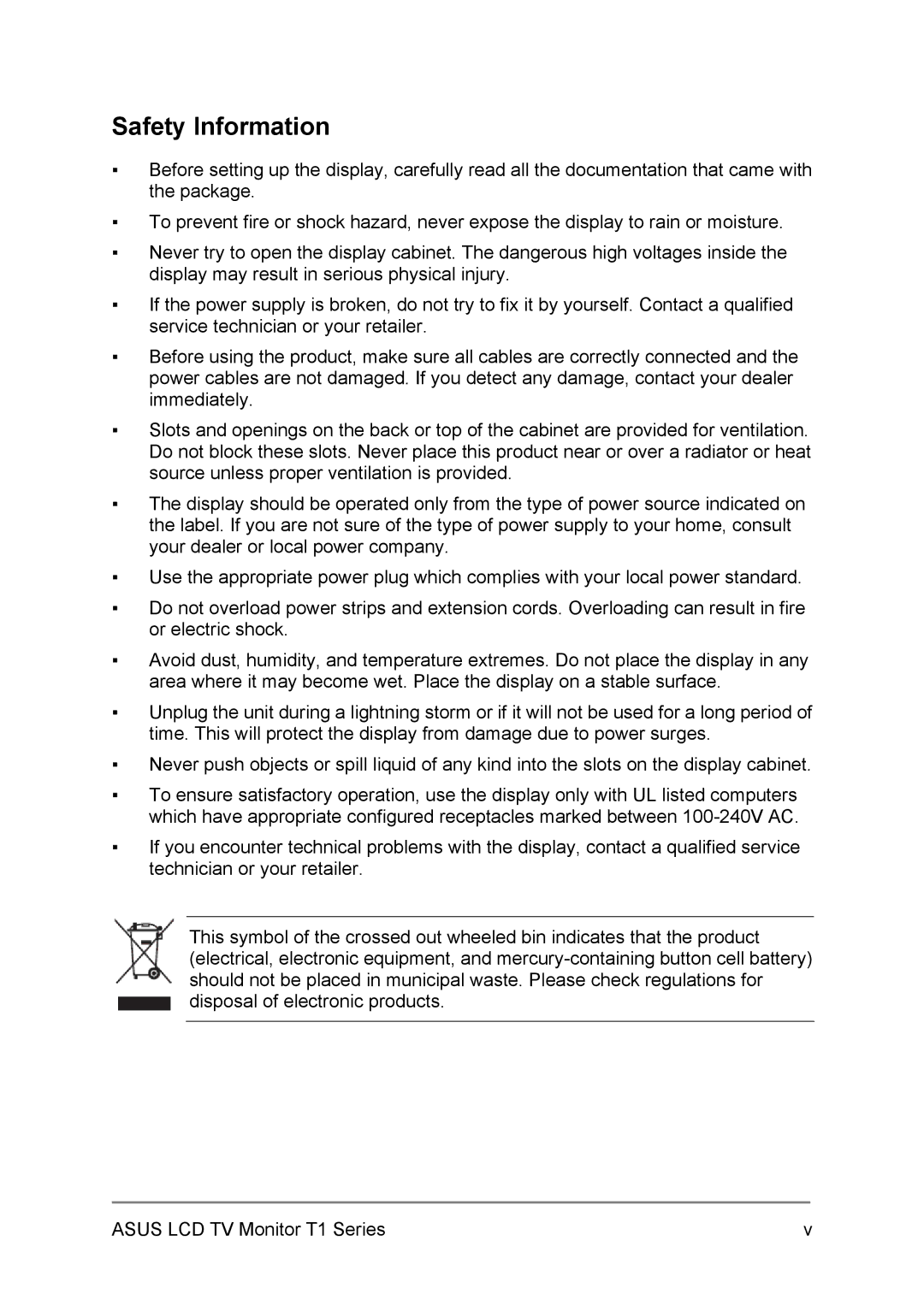 Asus T1 user manual Safety Information 