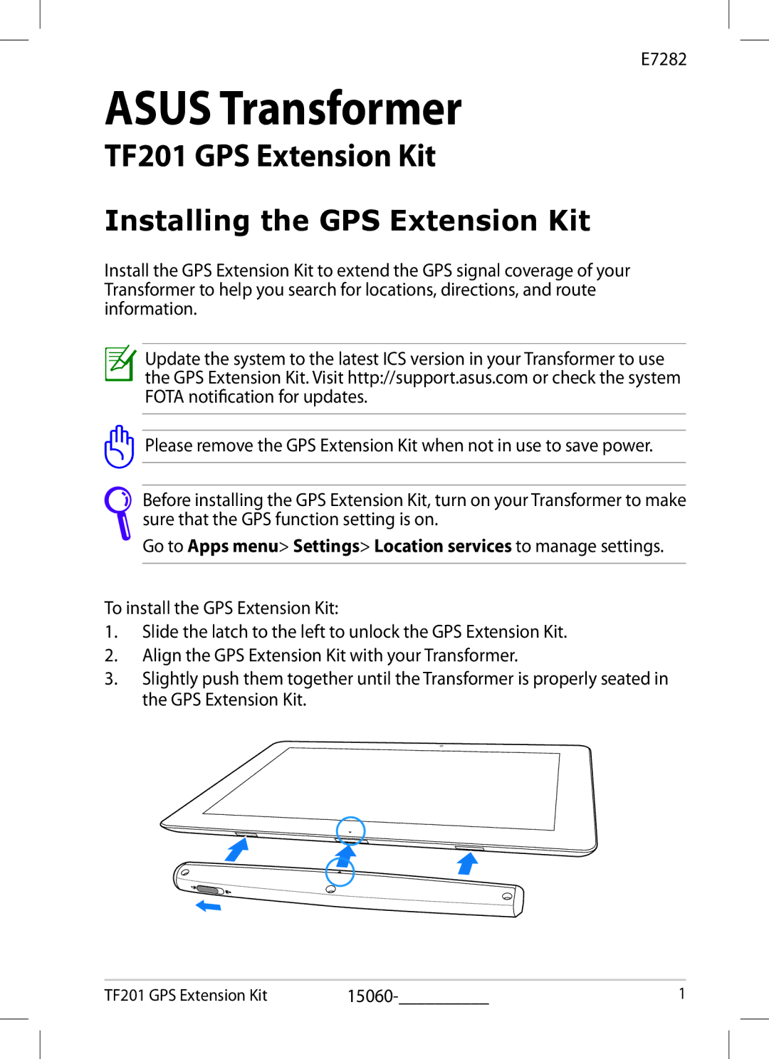 Asus TF201-B1-CG manual Asus Transformer, Installing the GPS Extension Kit 