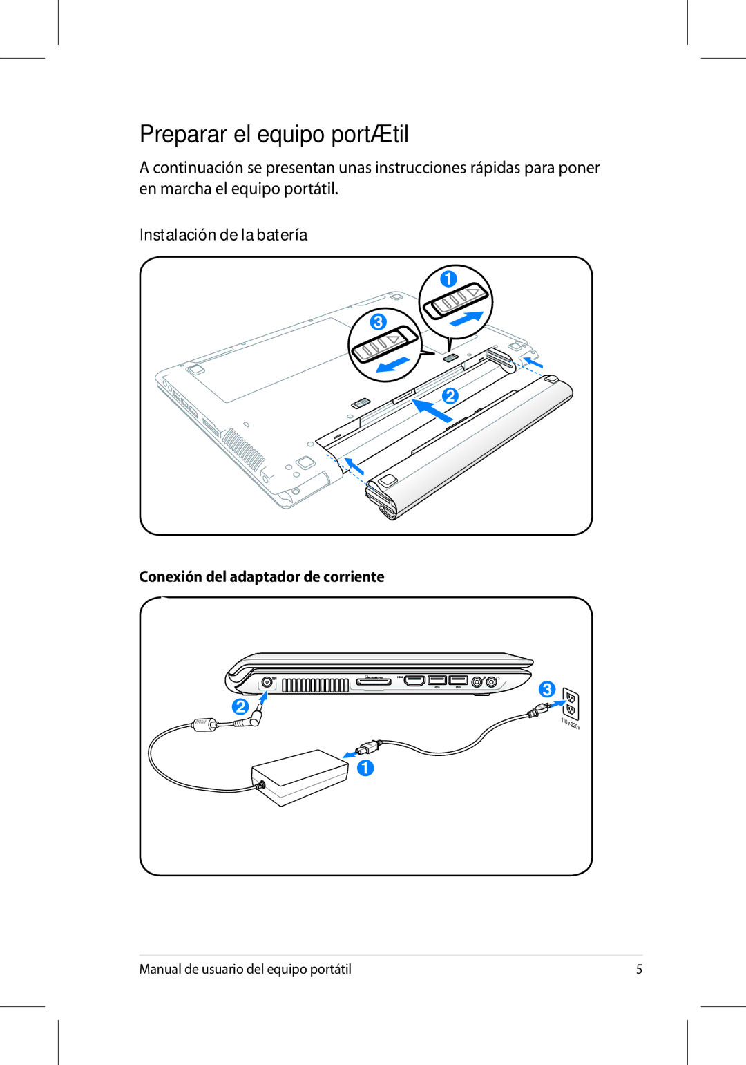 Asus UL50/PRO5G/X5G manual Preparar el equipo portátil 