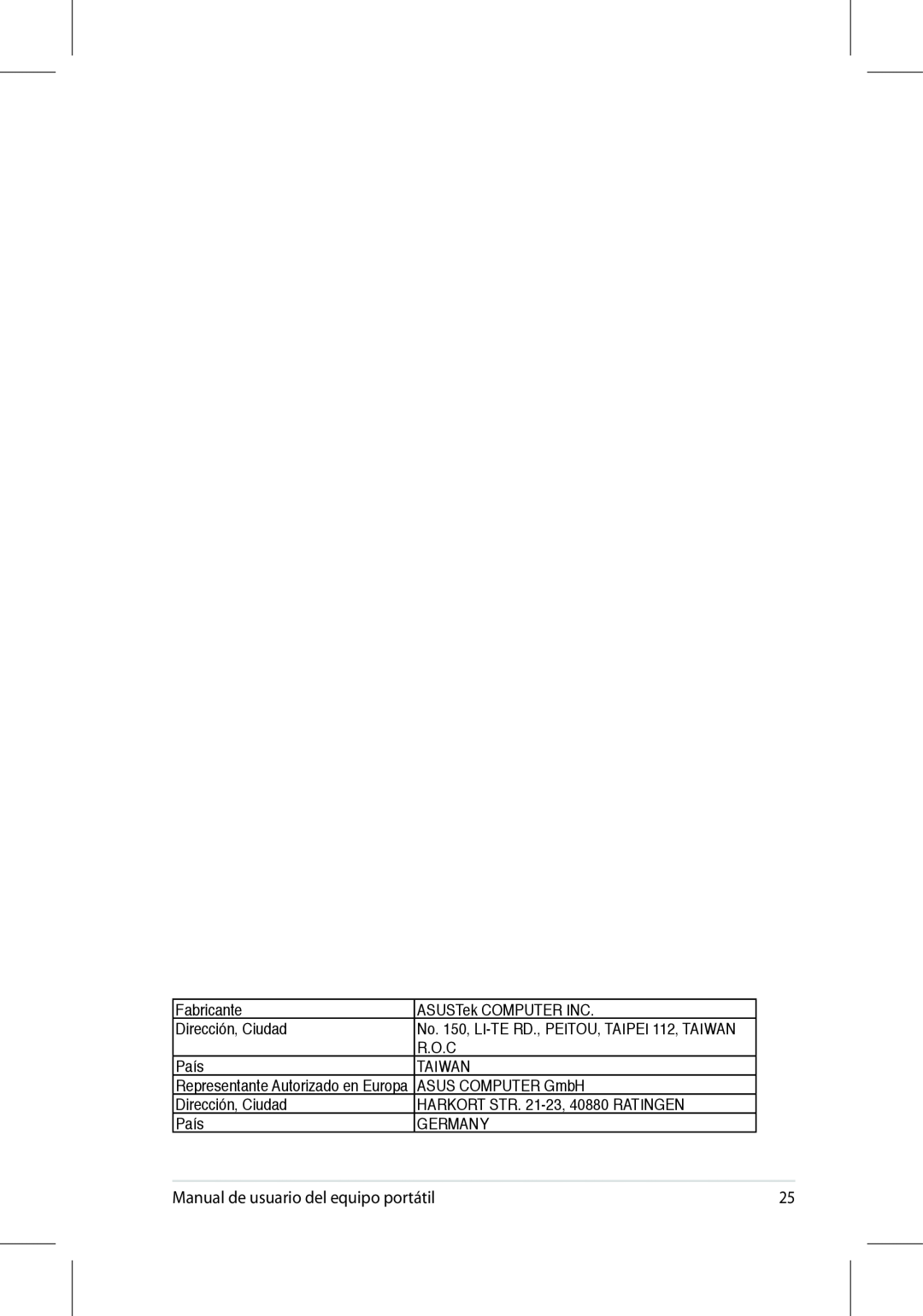 Asus UL50/PRO5G/X5G manual Manual de usuario del equipo portátil, No. 150, LI-TE RD., PEITOU, TAIPEI 112, TAIWAN 