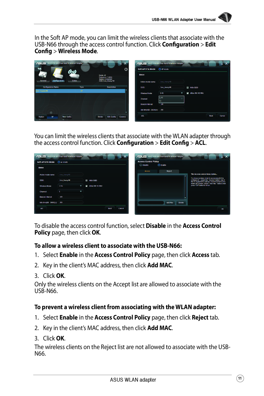 Asus USB-N66 user manual Asus Wlan adapter 