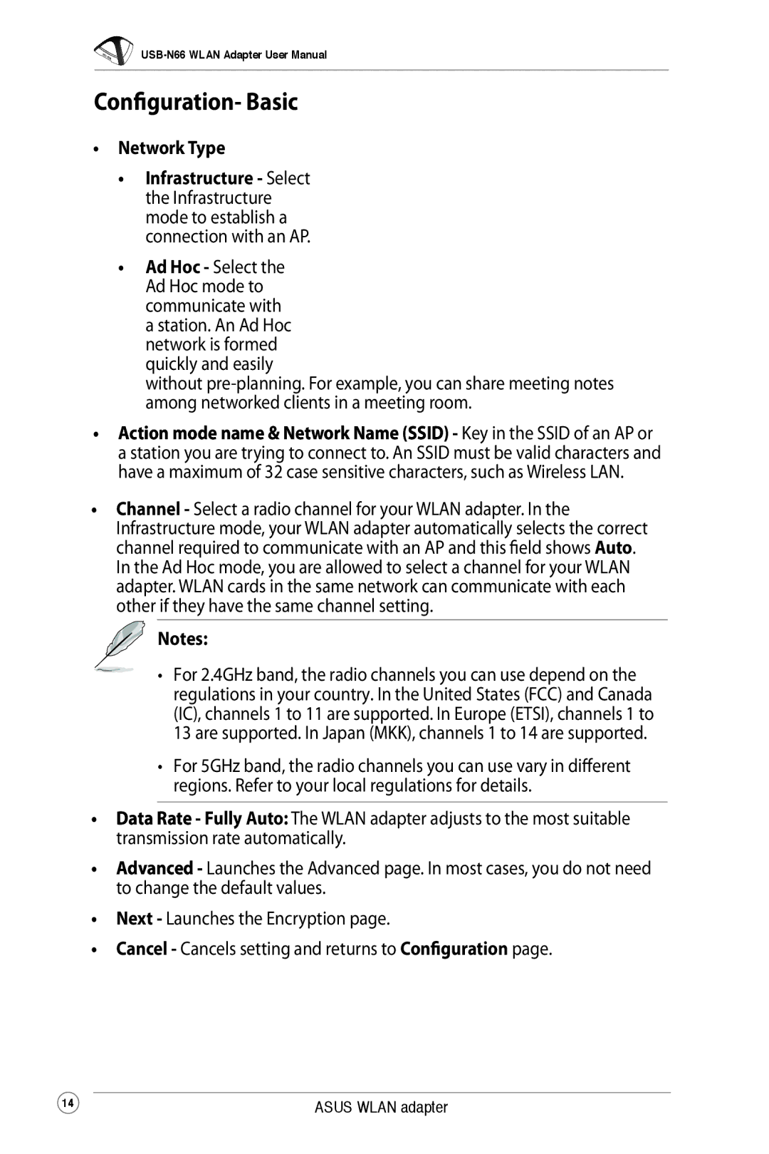 Asus USB-N66 user manual Configuration- Basic, Network Type 