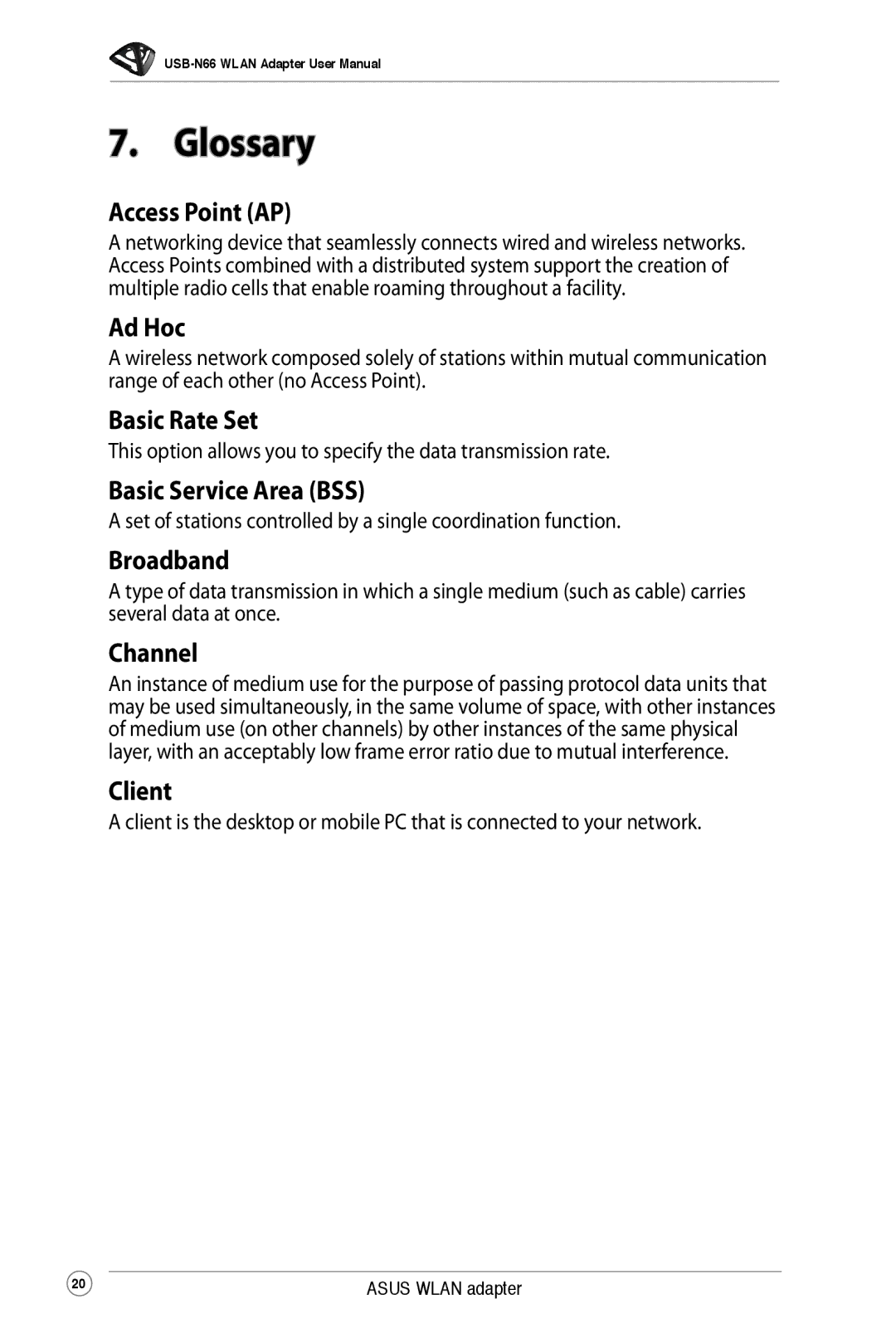 Asus USB-N66 user manual Glossary 