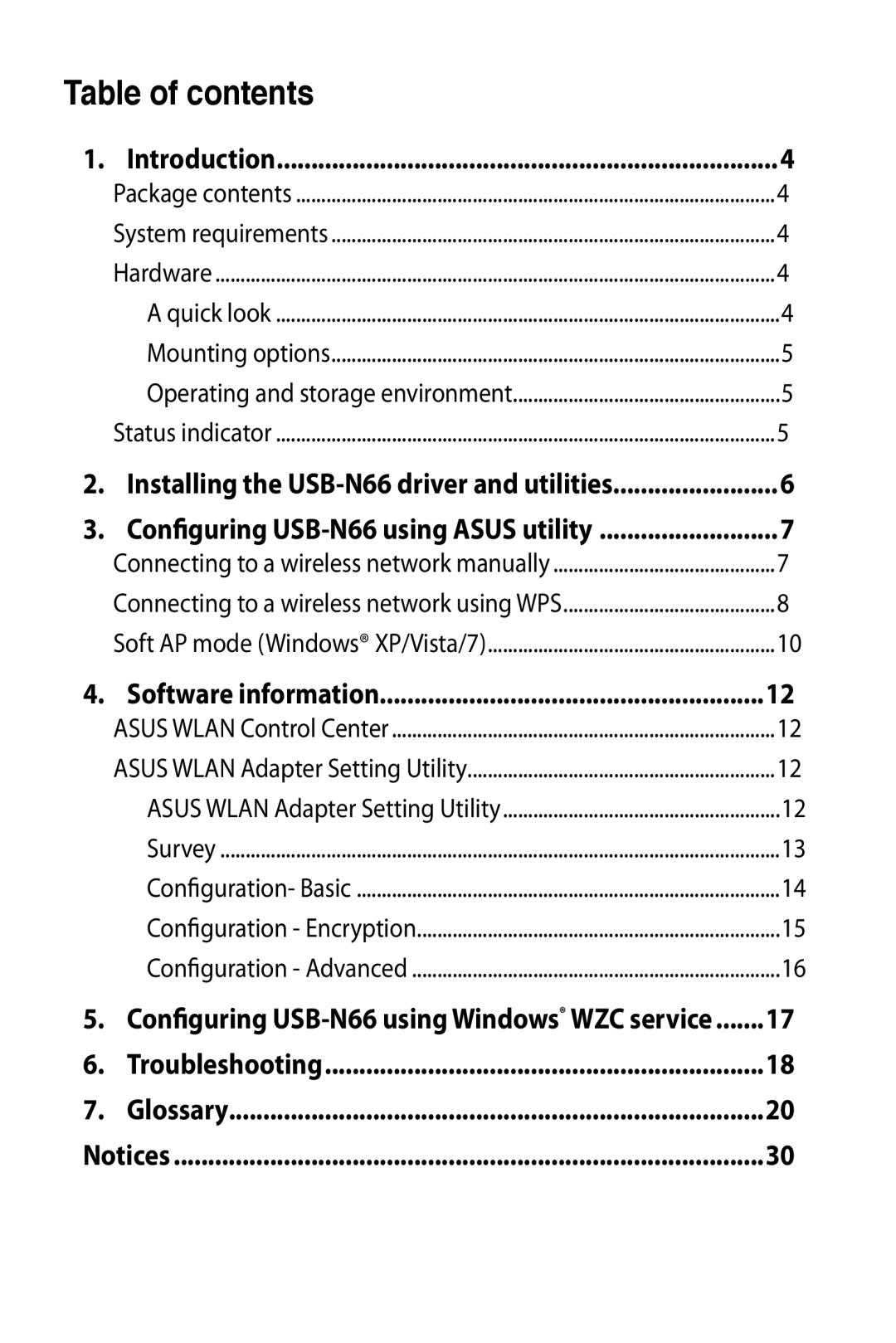 Asus USB-N66 user manual Table of contents 