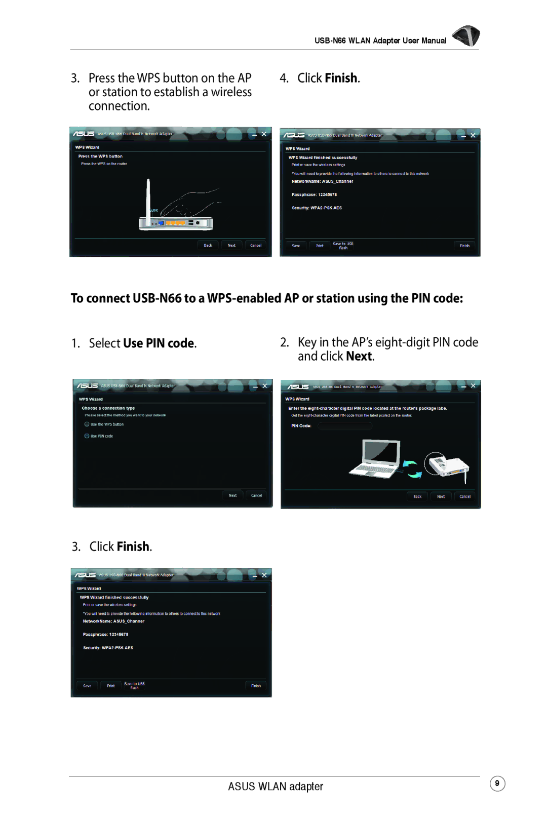 Asus USB-N66 user manual Click Finish 