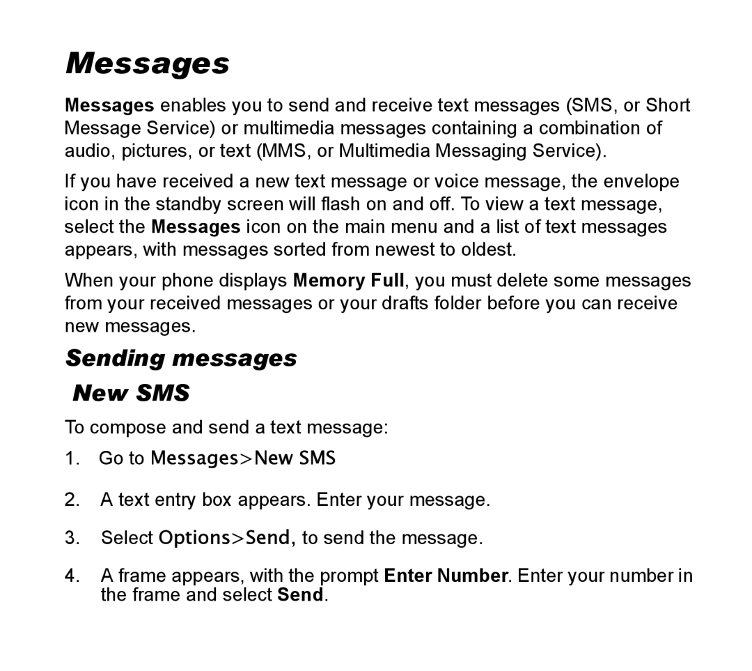 Asus V55 manual Sending messages New SMS, Go to MessagesNew SMS 