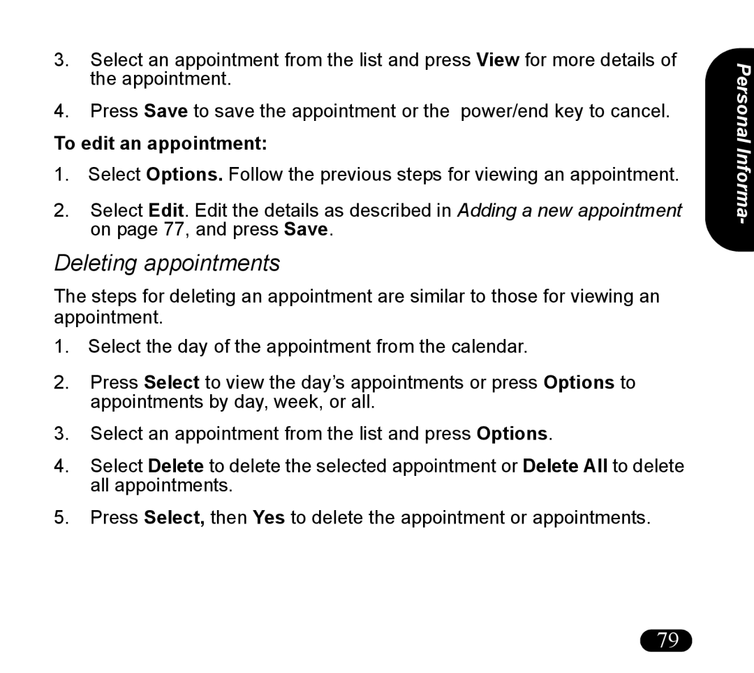 Asus V55 manual Deleting appointments, To edit an appointment 