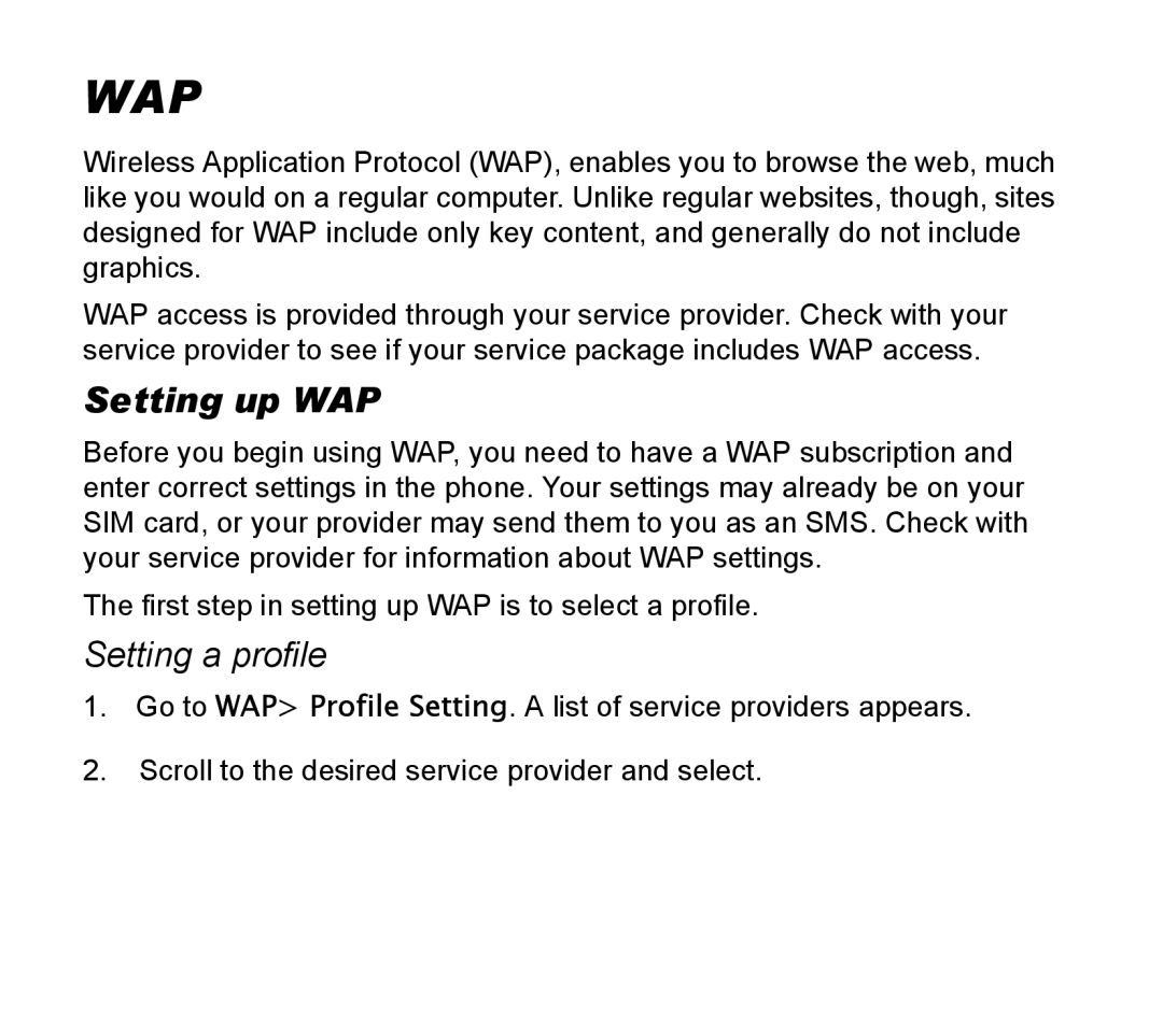 Asus V55 manual Setting up WAP, Setting a profile 