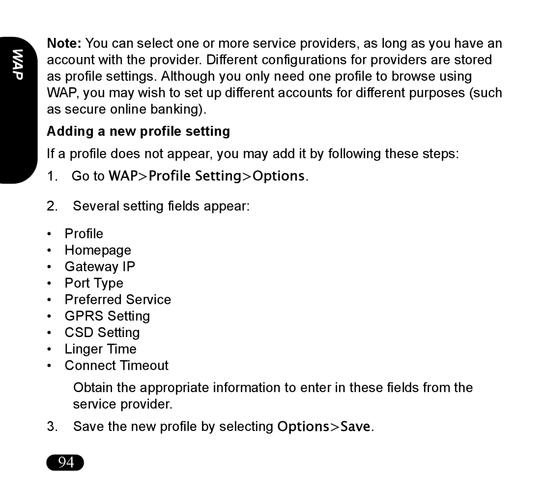 Asus V55 manual Wap, Go to WAPProfile SettingOptions 