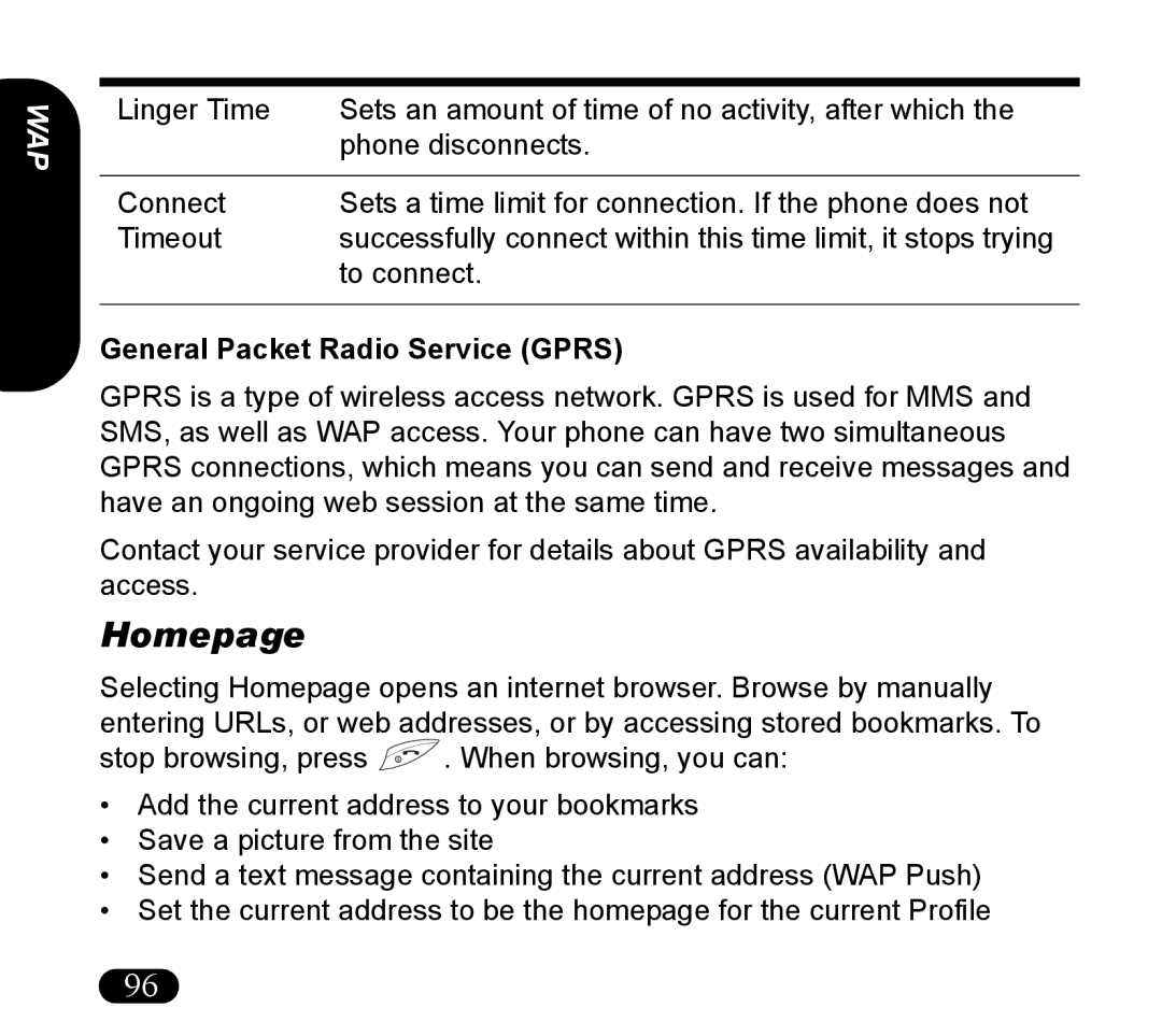 Asus V55 manual Homepage, General Packet Radio Service Gprs 