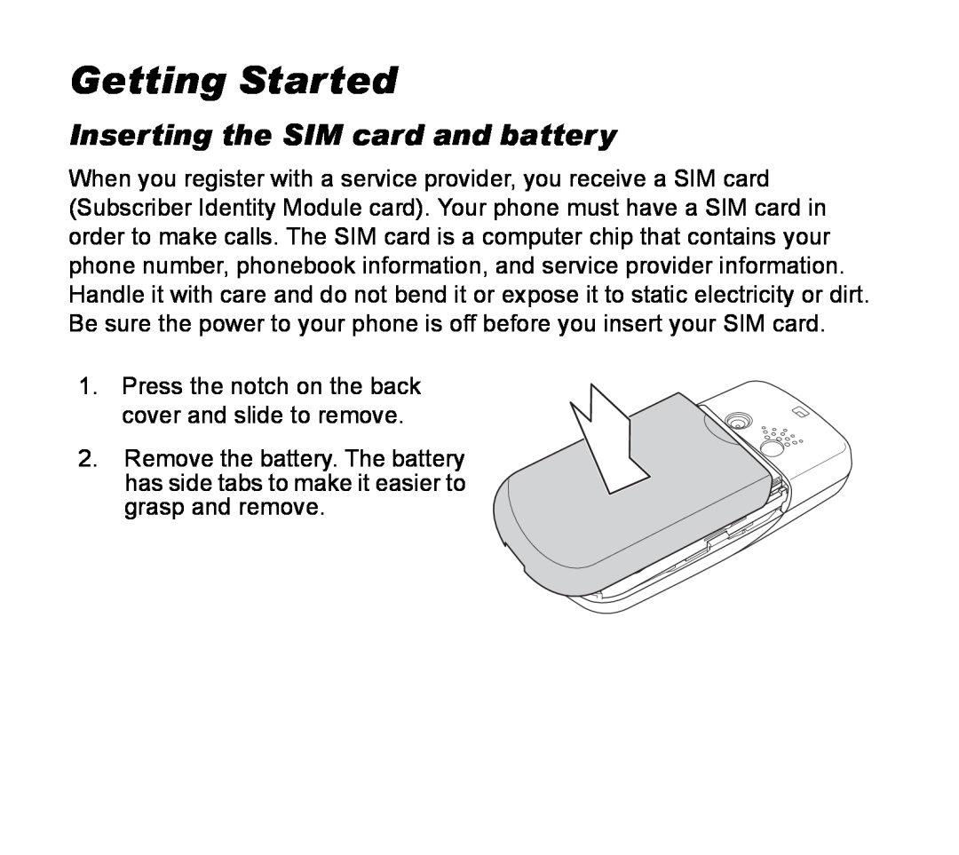 Asus V55 manual Getting Started, Inserting the SIM card and battery 
