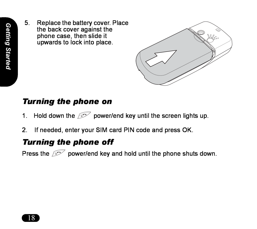 Asus V55 manual Turning the phone on, Turning the phone off, Getting Started 