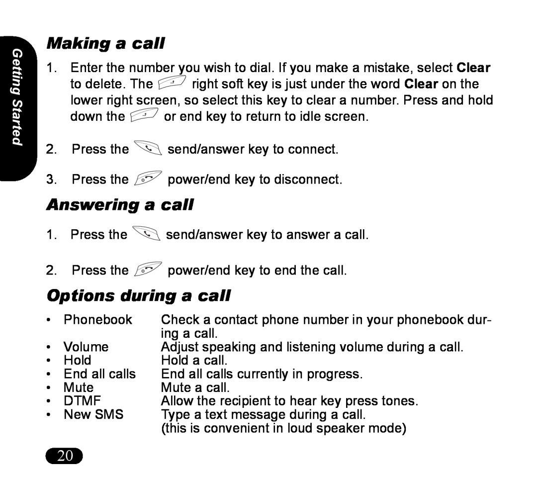 Asus V55 manual Making a call, Answering a call, Options during a call, Getting Started 