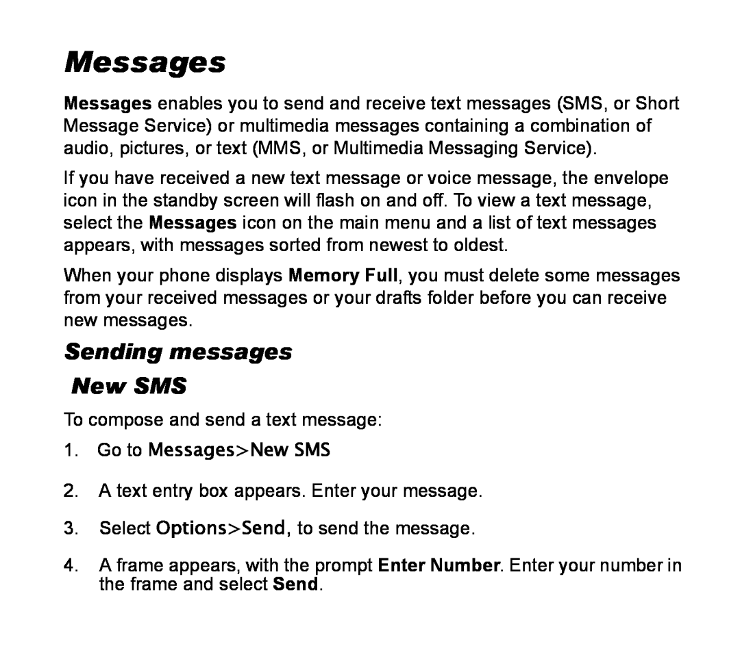 Asus V55 manual Sending messages New SMS, Go to MessagesNew SMS 