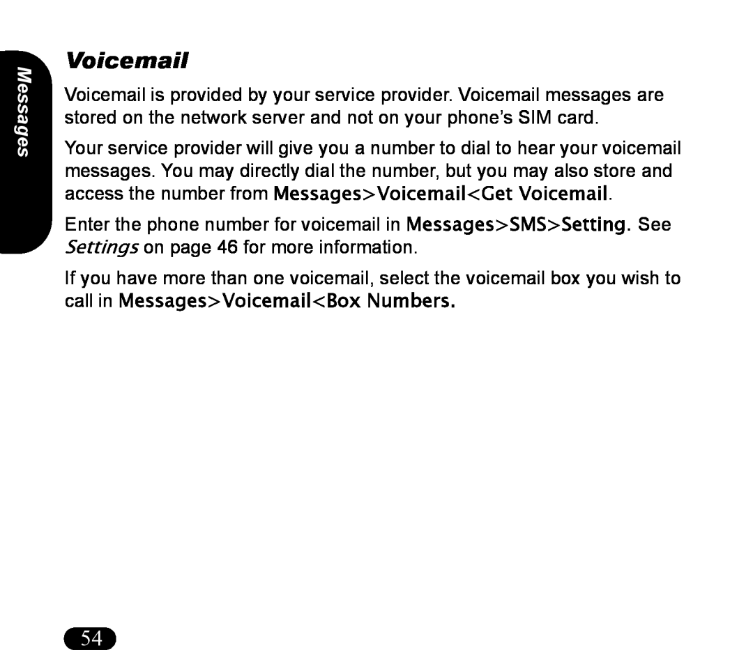 Asus V55 manual Voicemail, Messages 
