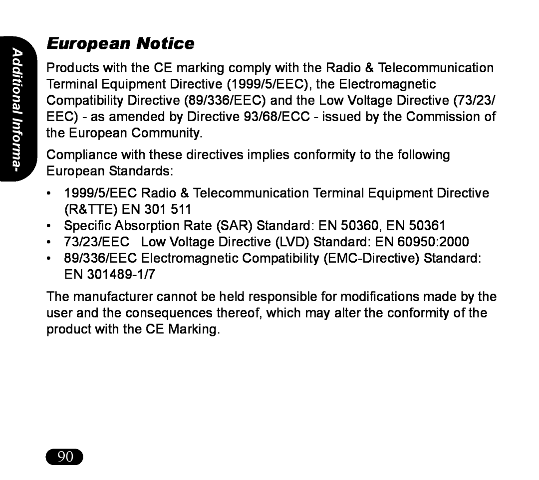 Asus V55 manual European Notice, Additional Informa 