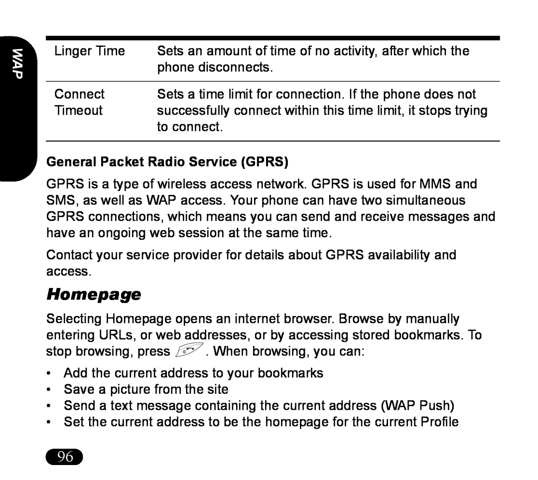 Asus V55 manual Homepage, General Packet Radio Service GPRS 