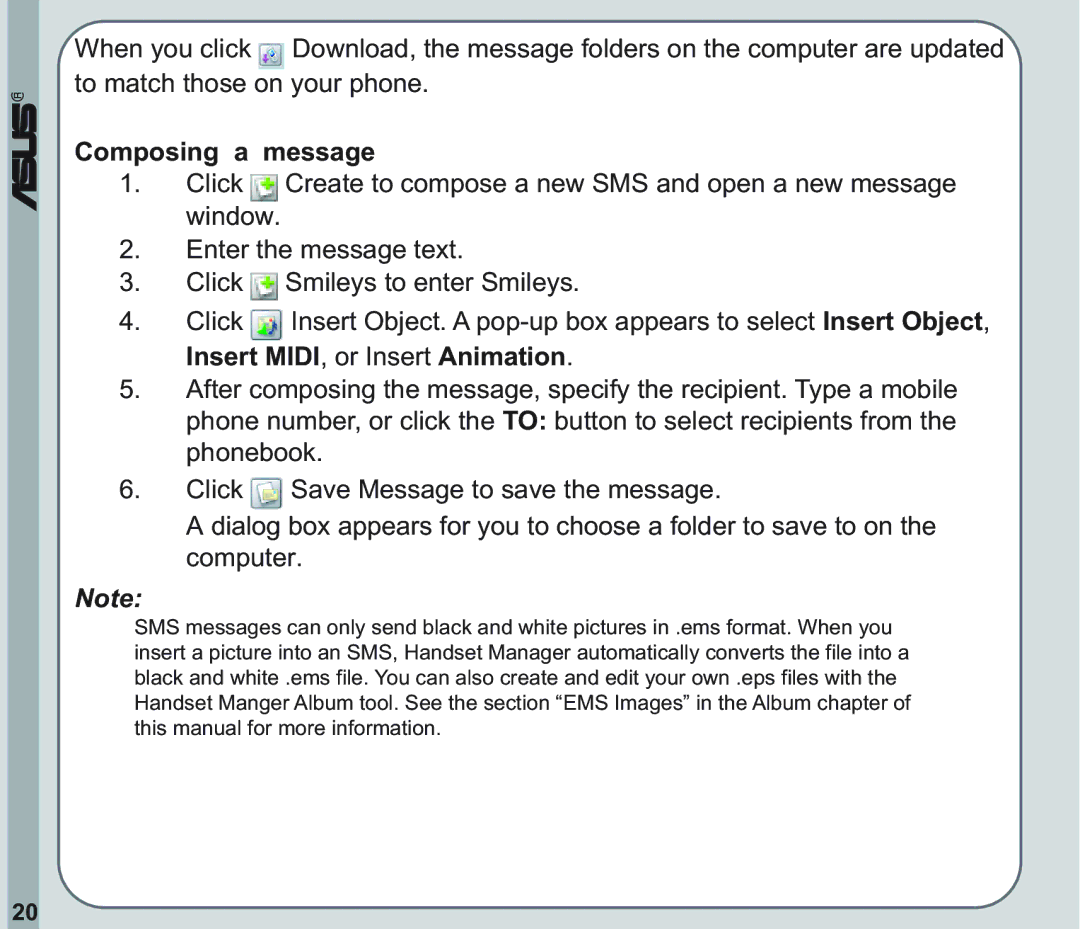 Asus V66 user manual Composing a message 