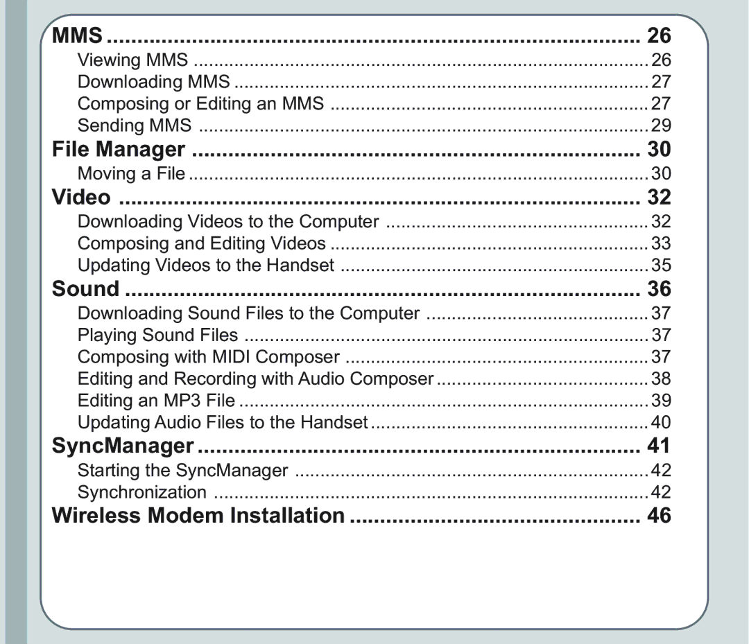 Asus V66 user manual File Manager, Video, Sound, SyncManager, Wireless Modem Installation 