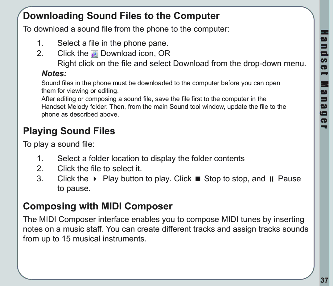 Asus V66 user manual Downloading Sound Files to the Computer, Playing Sound Files, Composing with Midi Composer 