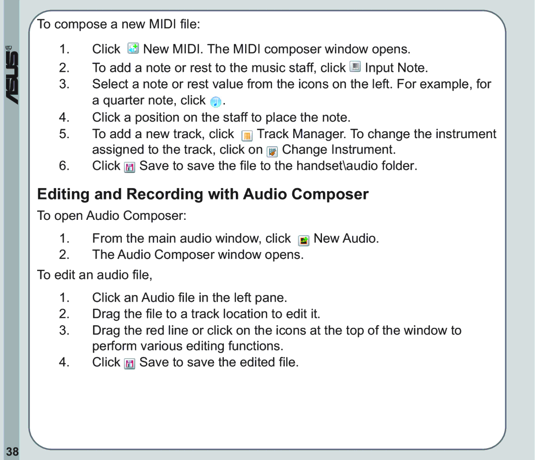 Asus V66 user manual Editing and Recording with Audio Composer 