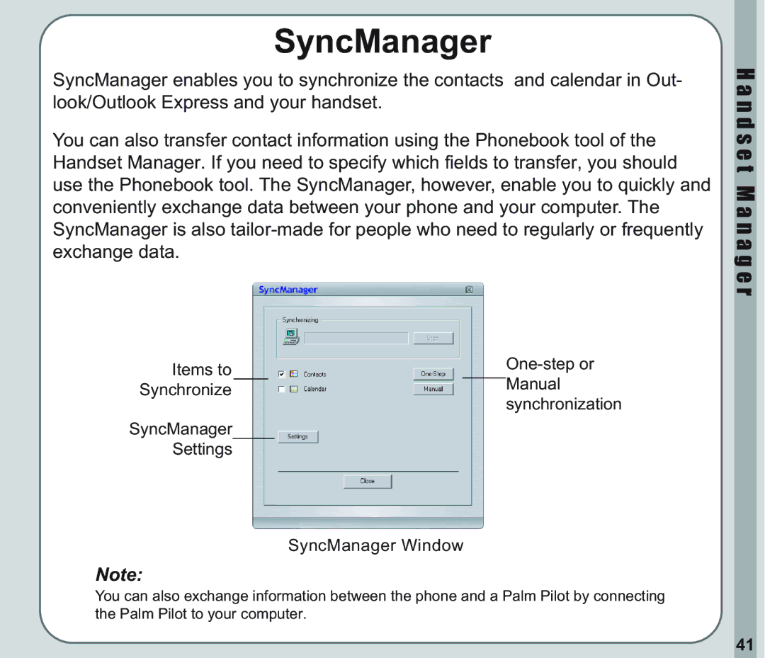 Asus V66 user manual SyncManager Settings SyncManager Window 