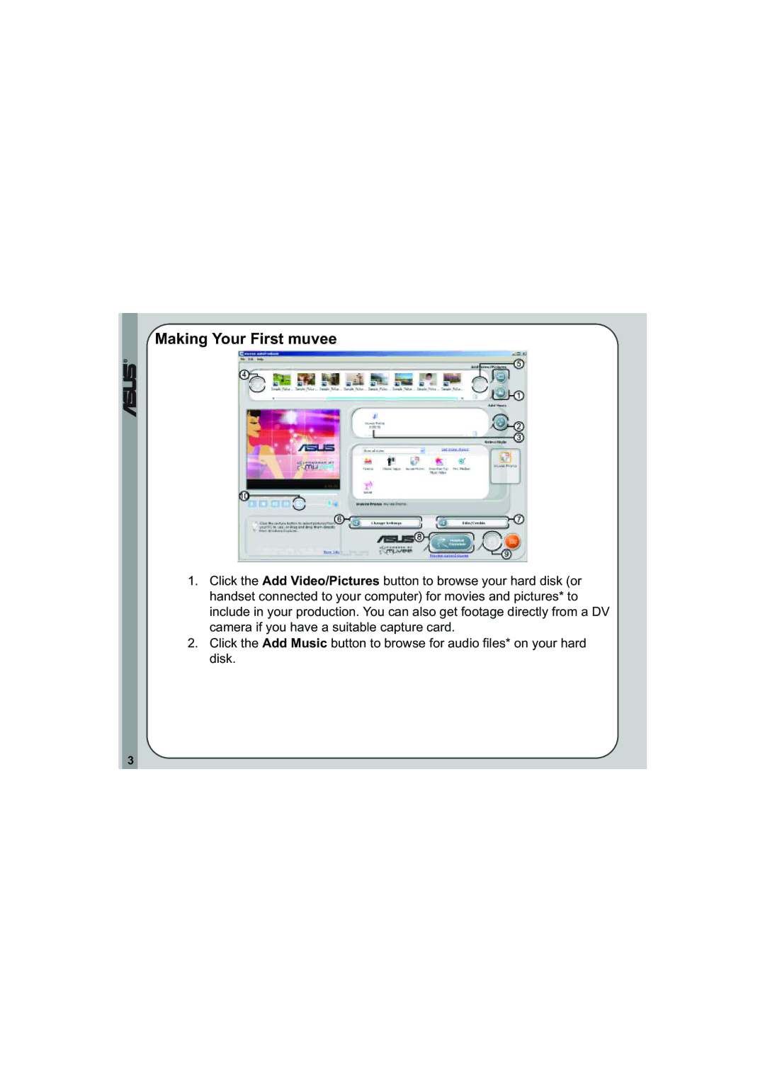 Asus V66 user manual Making Your First muvee 