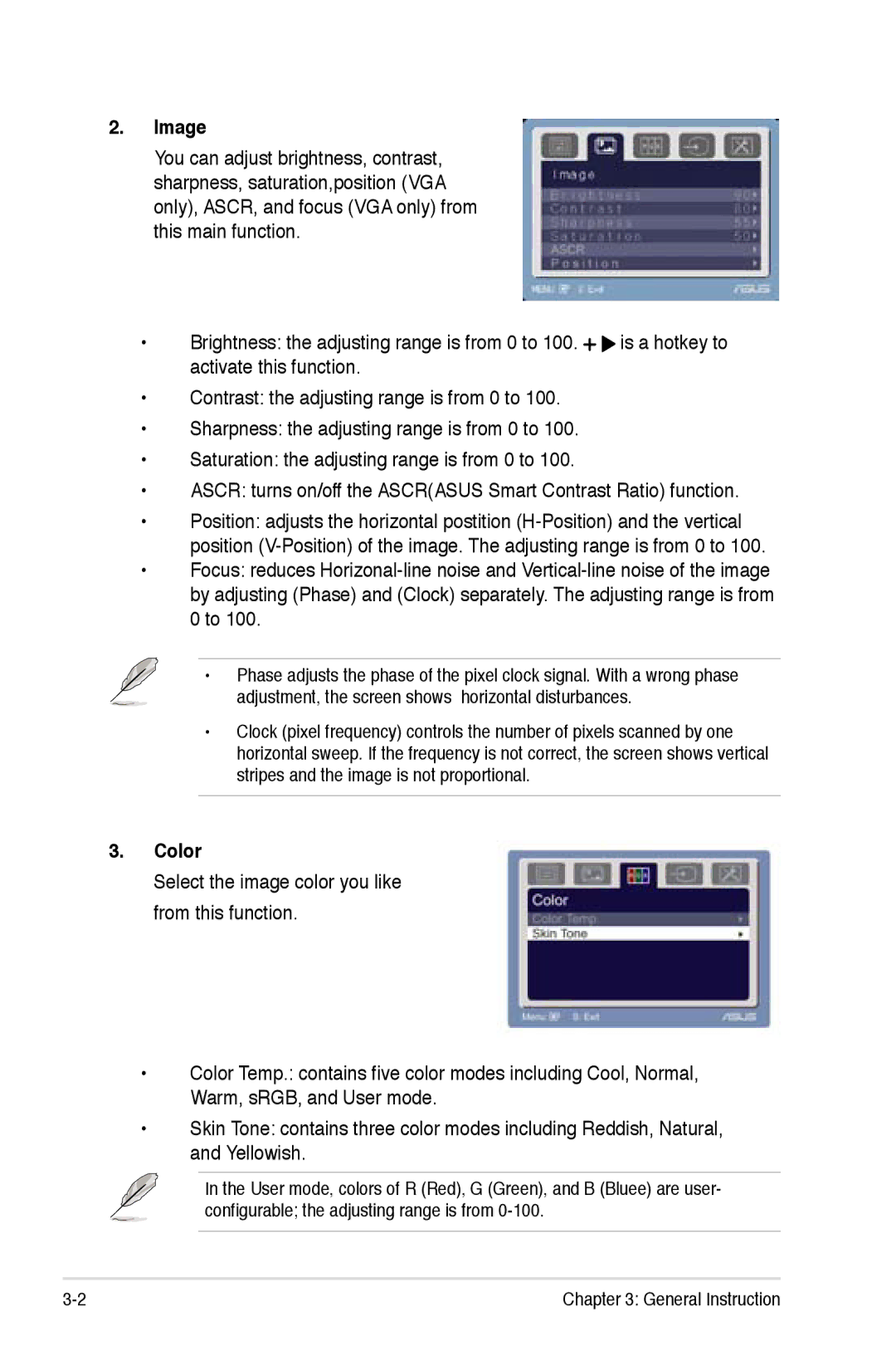 Asus VB172 manual Image, Color 