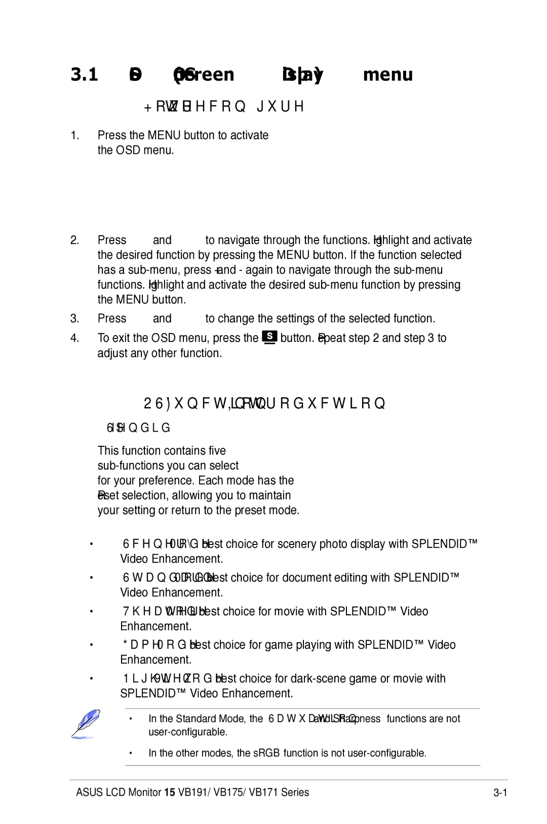 Asus VB171, VB195, VB191, VB175 manual OSD On-Screen Display menu, How to reconfigure, OSD Function Introduction, Splendid 