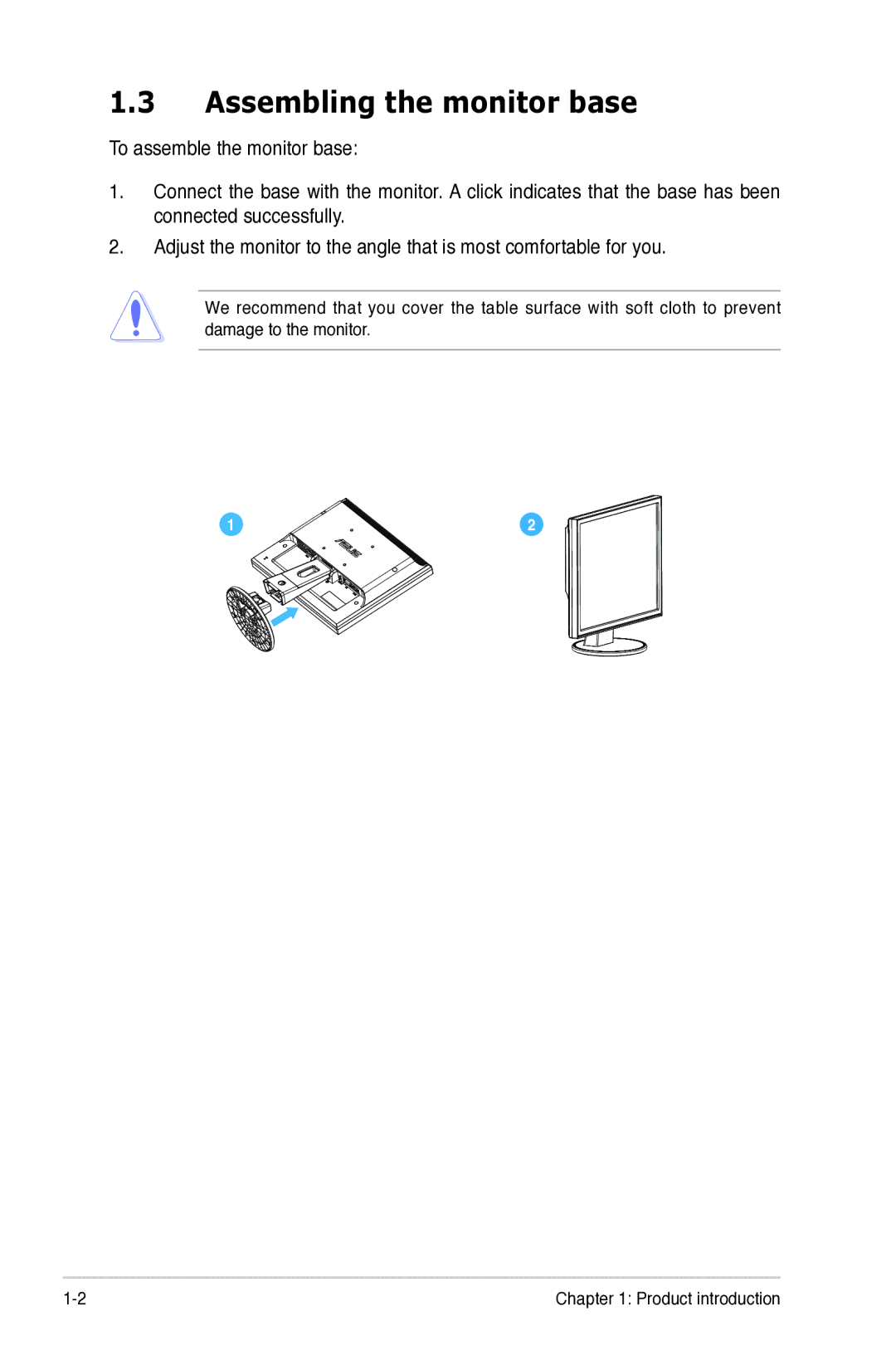 Asus VB195, VB171, VB191, VB175 manual Assembling the monitor base 