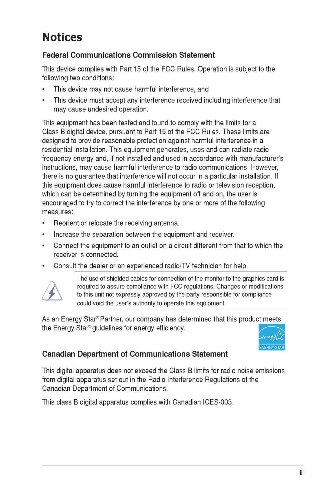 Asus VE228H manual Federal Communications Commission Statement 