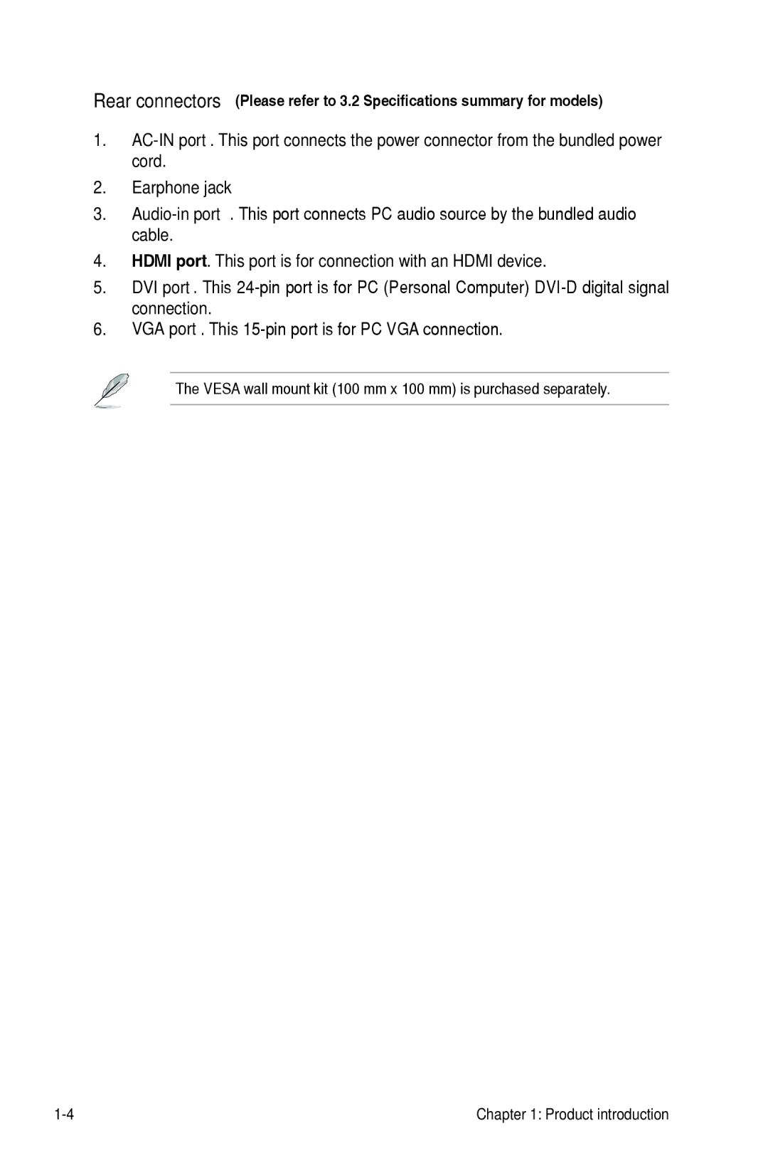 Asus VE247H manual Earphone jack 