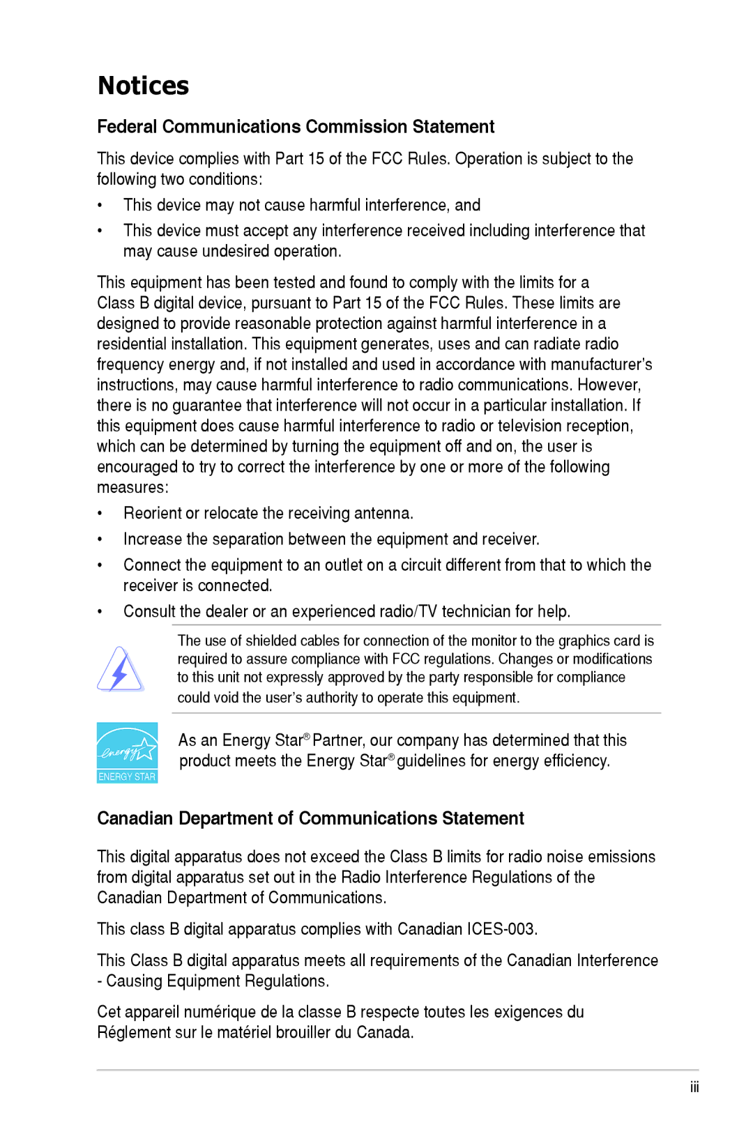 Asus VE247H manual Federal Communications Commission Statement 